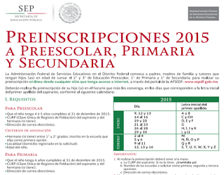 Calendario inscripciones Primaria Preescolar Secundaria SEP 2015-2016